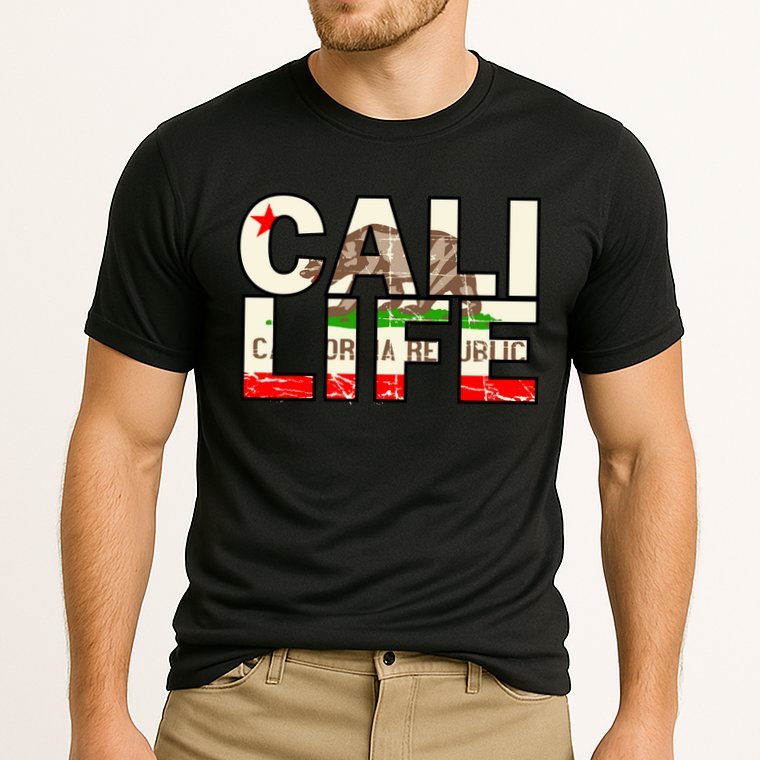 Cali Life Logo Flag Cooling Performance Crew T-Shirt