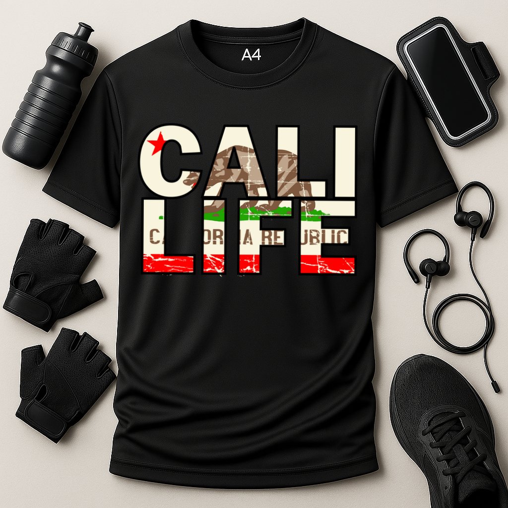Cali Life Logo Flag Cooling Performance Crew T-Shirt