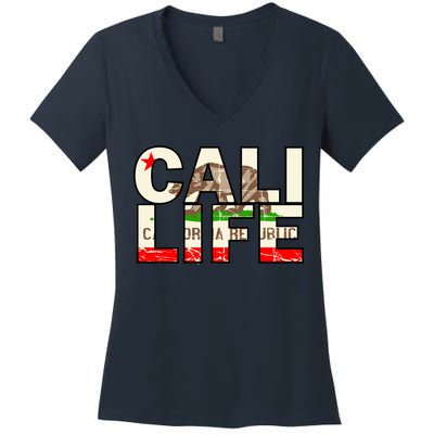 Cali Life Logo Flag Women's V-Neck T-Shirt