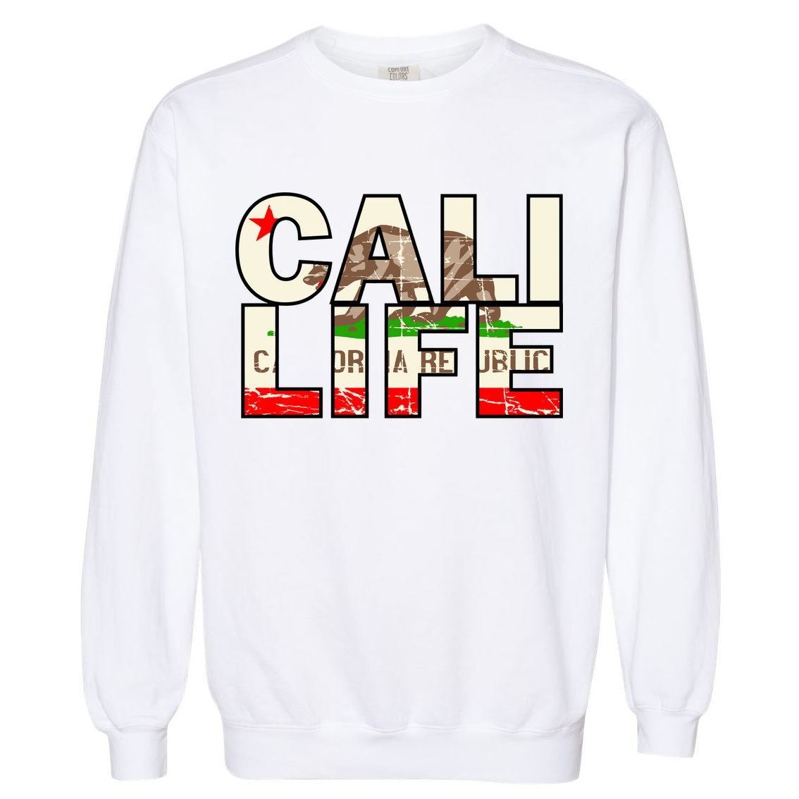 Cali Life Logo Flag Garment-Dyed Sweatshirt