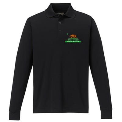 Cali Weed California Republic Flag Performance Long Sleeve Polo