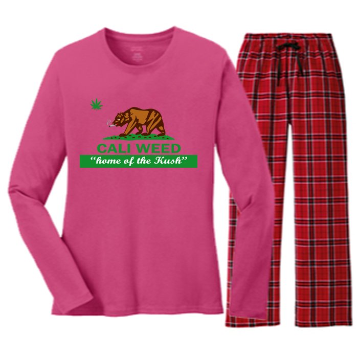 Cali Weed California Republic Flag Women's Long Sleeve Flannel Pajama Set 