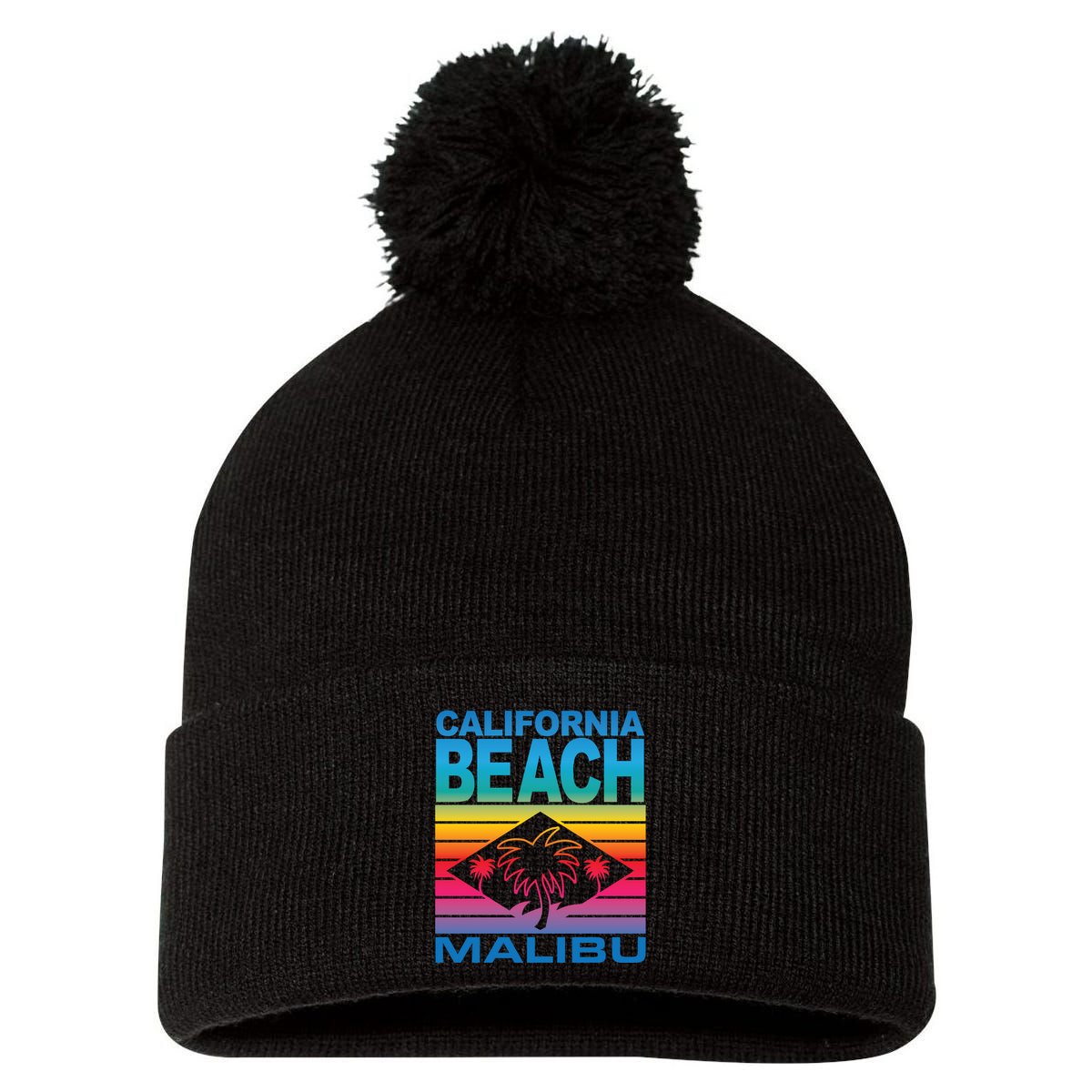 California Beach Retro Vibes Pom Pom 12in Knit Beanie
