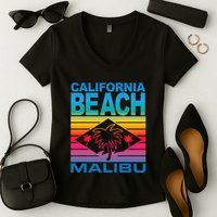 California Beach Retro Vibes Women's V-Neck T-Shirt