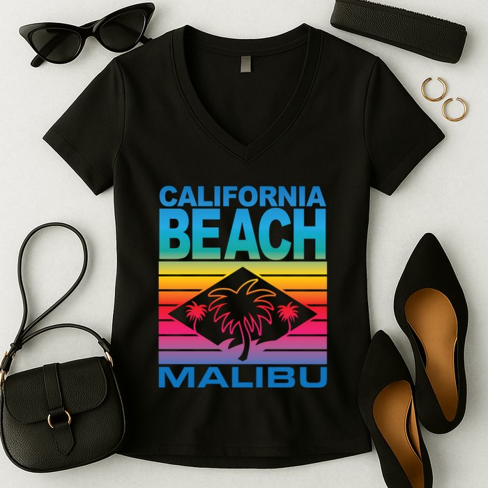 California Beach Retro Vibes Women's V-Neck T-Shirt