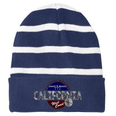 California Land of the Free Logo Striped Beanie with Solid Band