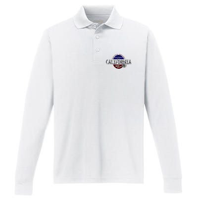 California Land of the Free Logo Performance Long Sleeve Polo