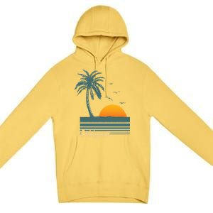 California Palm Tree Sunset Beach Premium Pullover Hoodie