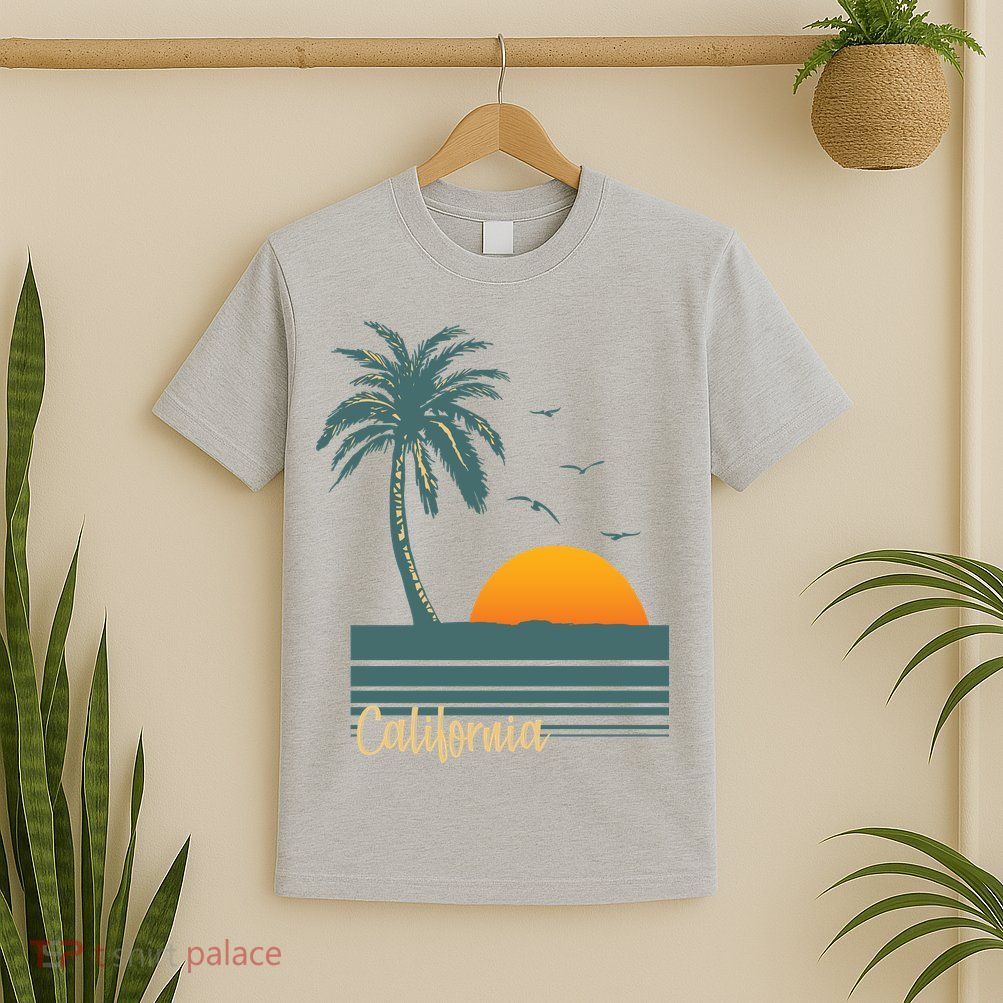 California Palm Tree Sunset Beach T-Shirt
