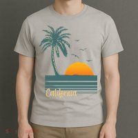 California Palm Tree Sunset Beach T-Shirt