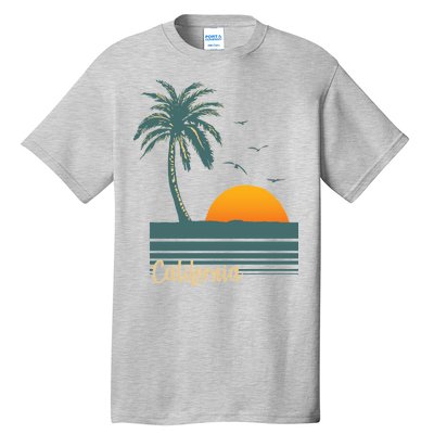 California Palm Tree Sunset Beach Tall T-Shirt