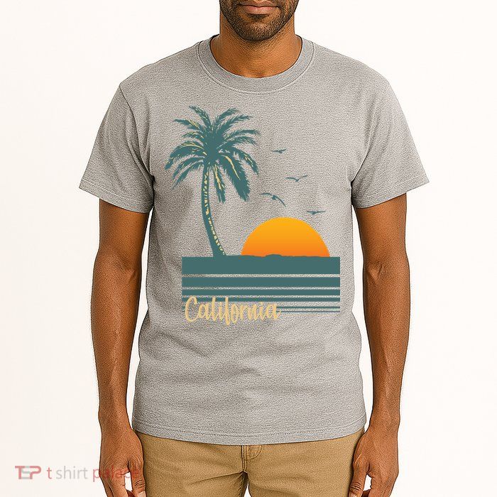 California Palm Tree Sunset Beach Tall T-Shirt