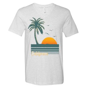 California Palm Tree Sunset Beach V-Neck T-Shirt