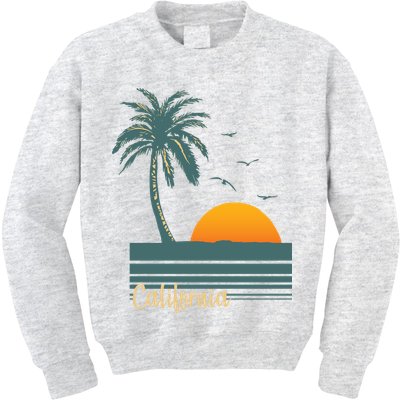 California Palm Tree Sunset Beach Kids Sweatshirt