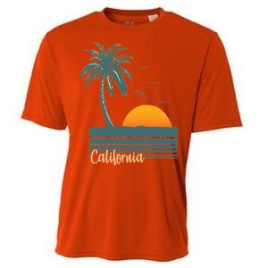 California Palm Tree Sunset Beach Cooling Performance Crew T-Shirt