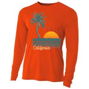 California Palm Tree Sunset Beach Cooling Performance Long Sleeve Crew