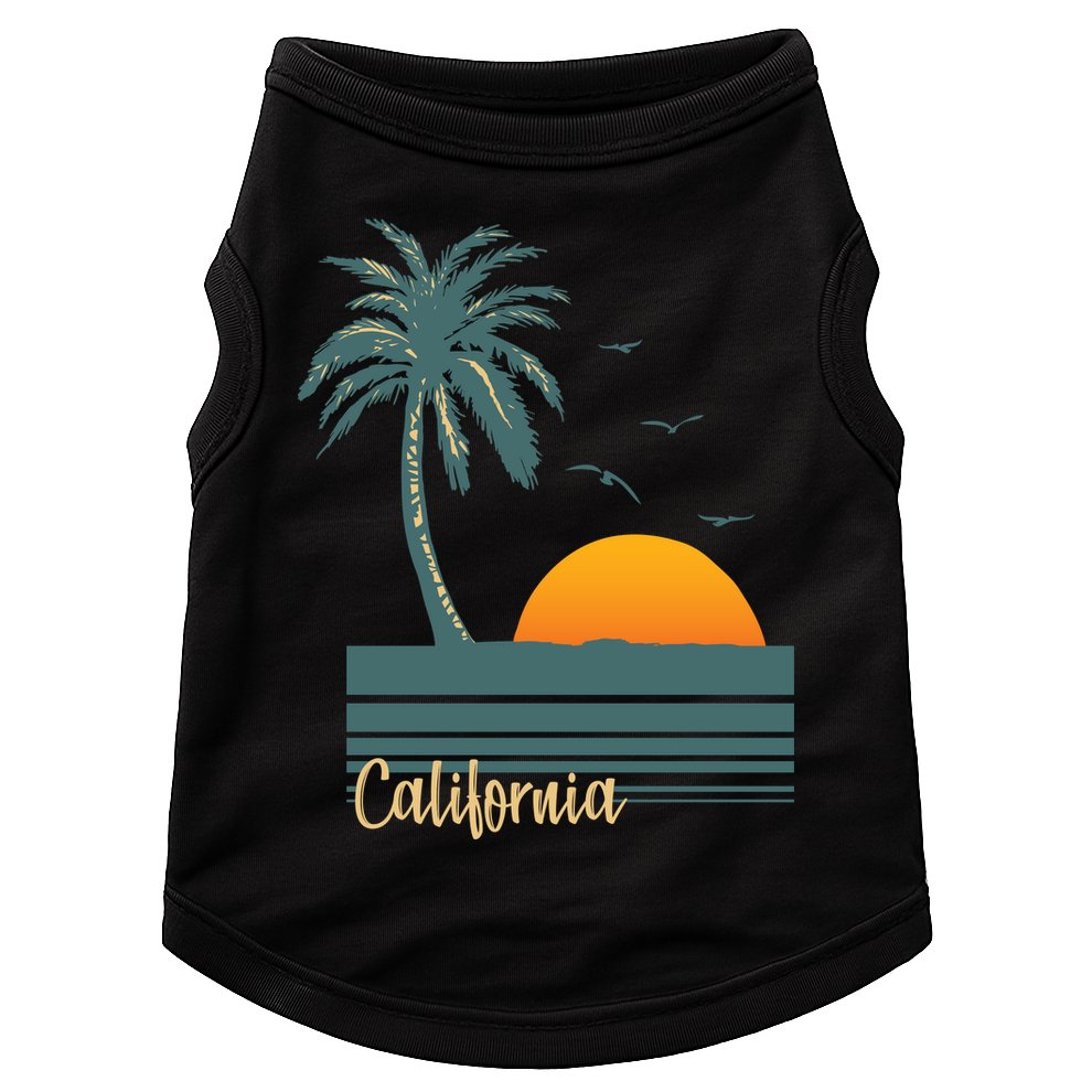 California Palm Tree Sunset Beach Doggie Tank