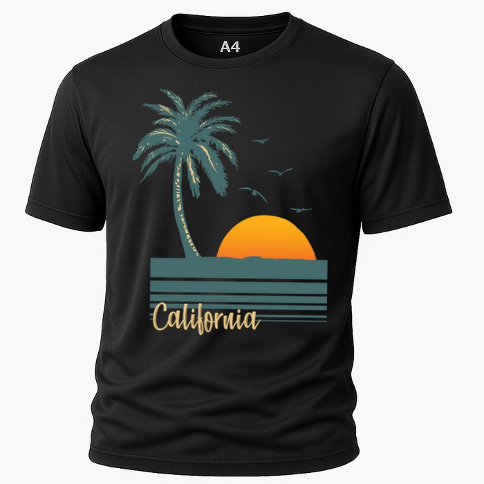 California Palm Tree Sunset Beach Cooling Performance Crew T-Shirt