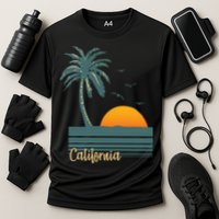 California Palm Tree Sunset Beach Cooling Performance Crew T-Shirt