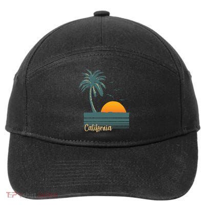 California Palm Tree Sunset Beach 7-Panel Snapback Hat