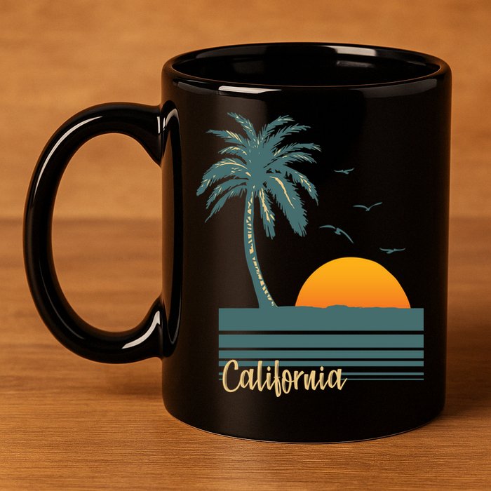 California Palm Tree Sunset Beach 11oz C Handle Ceramic Mug