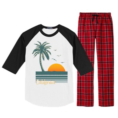 California Palm Tree Sunset Beach Raglan Sleeve Pajama Set