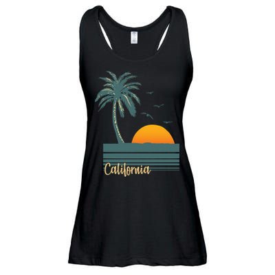 California Palm Tree Sunset Beach Ladies Essential Flowy Tank