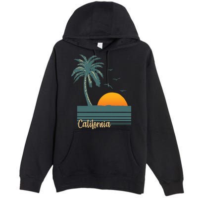 California Palm Tree Sunset Beach Premium Pullover Hoodie