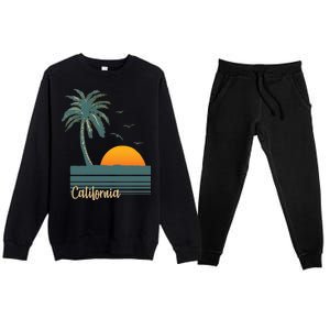 California Palm Tree Sunset Beach Premium Crewneck Sweatsuit Set