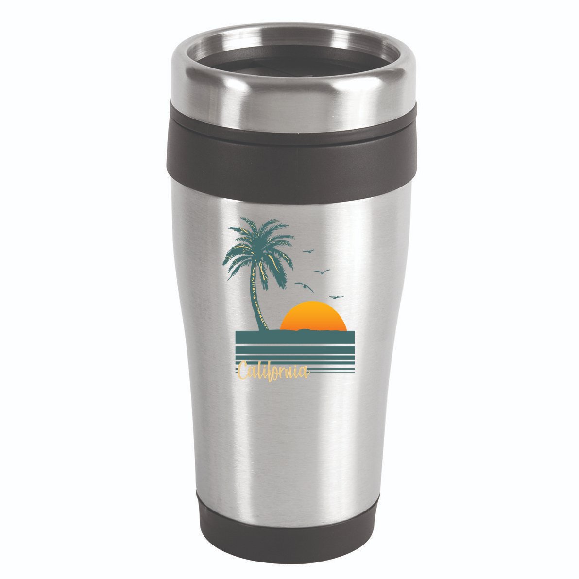 California Palm Tree Sunset Beach 16oz Travel Tumbler