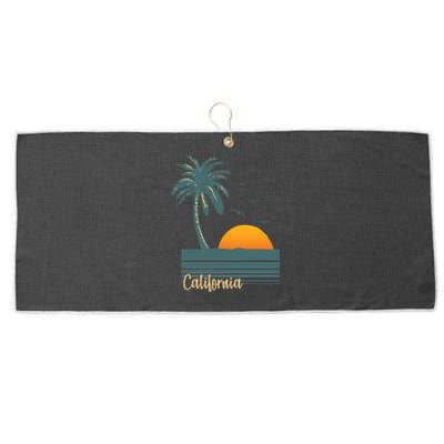 California Palm Tree Sunset Beach Large Microfiber Waffle Golf Towel