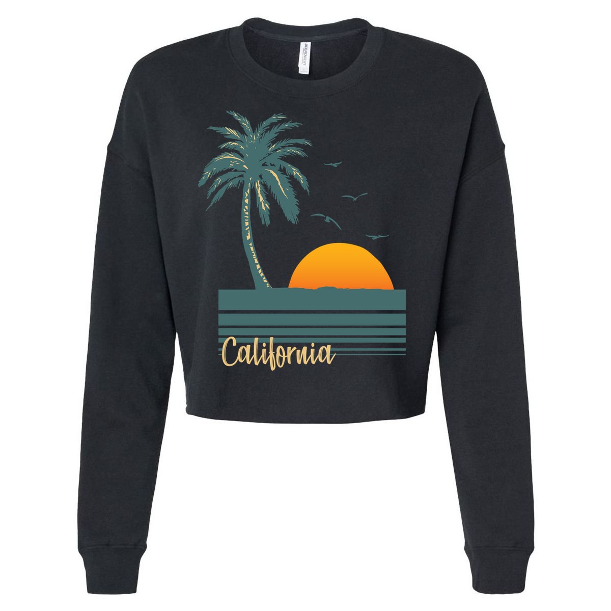 California Palm Tree Sunset Beach Cropped Pullover Crew
