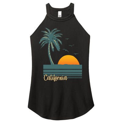 California Palm Tree Sunset Beach Women's Perfect Tri Rocker Tank