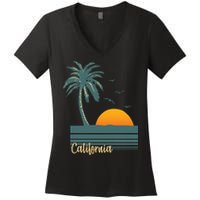 California Palm Tree Sunset Beach Women's V-Neck T-Shirt