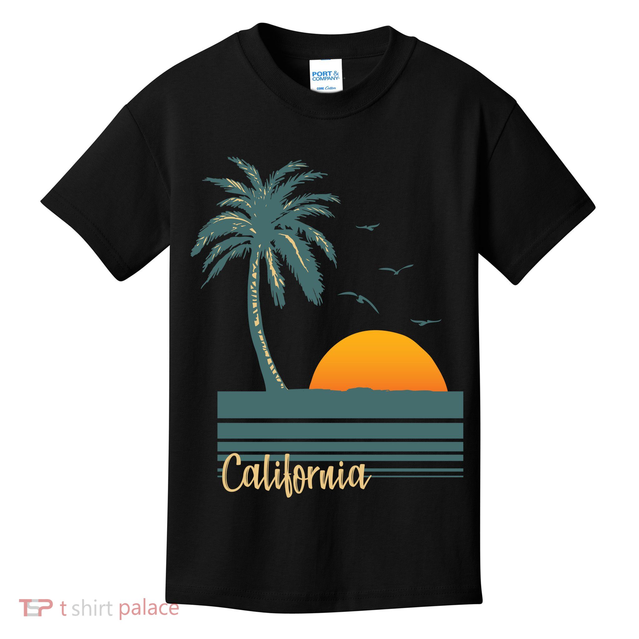 California Palm Tree Sunset Beach Kids T-Shirt