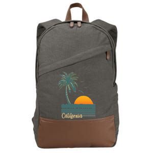 California Palm Tree Sunset Beach Cotton Canvas Backpack