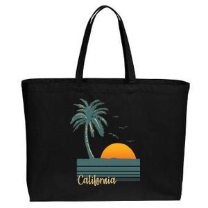 California Palm Tree Sunset Beach Cotton Canvas Jumbo Tote