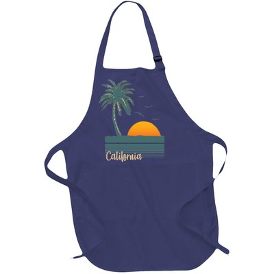 California Palm Tree Sunset Beach Full-Length Apron With Pockets