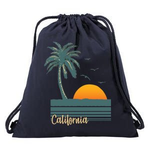 California Palm Tree Sunset Beach Drawstring Bag