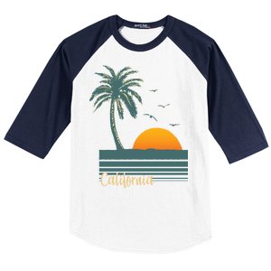 California Palm Tree Sunset Beach Baseball Sleeve Shirt