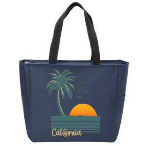 California Palm Tree Sunset Beach Zip Tote Bag