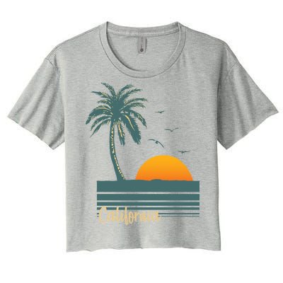 California Palm Tree Sunset Beach Women's Crop Top Tee