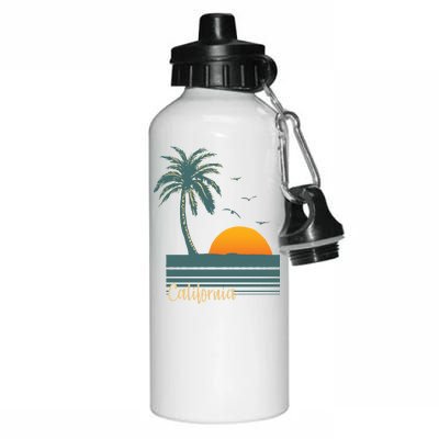 California Palm Tree Sunset Beach Aluminum Water Bottle 