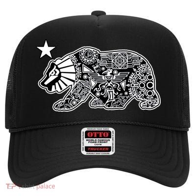 California Republic Aztec Bear High Crown Mesh Back Trucker Hat
