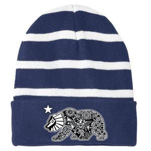 California Republic Aztec Bear Striped Beanie with Solid Band