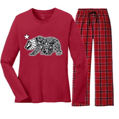 California Republic Aztec Bear Women's Long Sleeve Flannel Pajama Set 