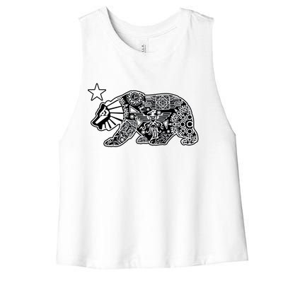 California Republic Aztec Bear Women's Racerback Cropped Tank