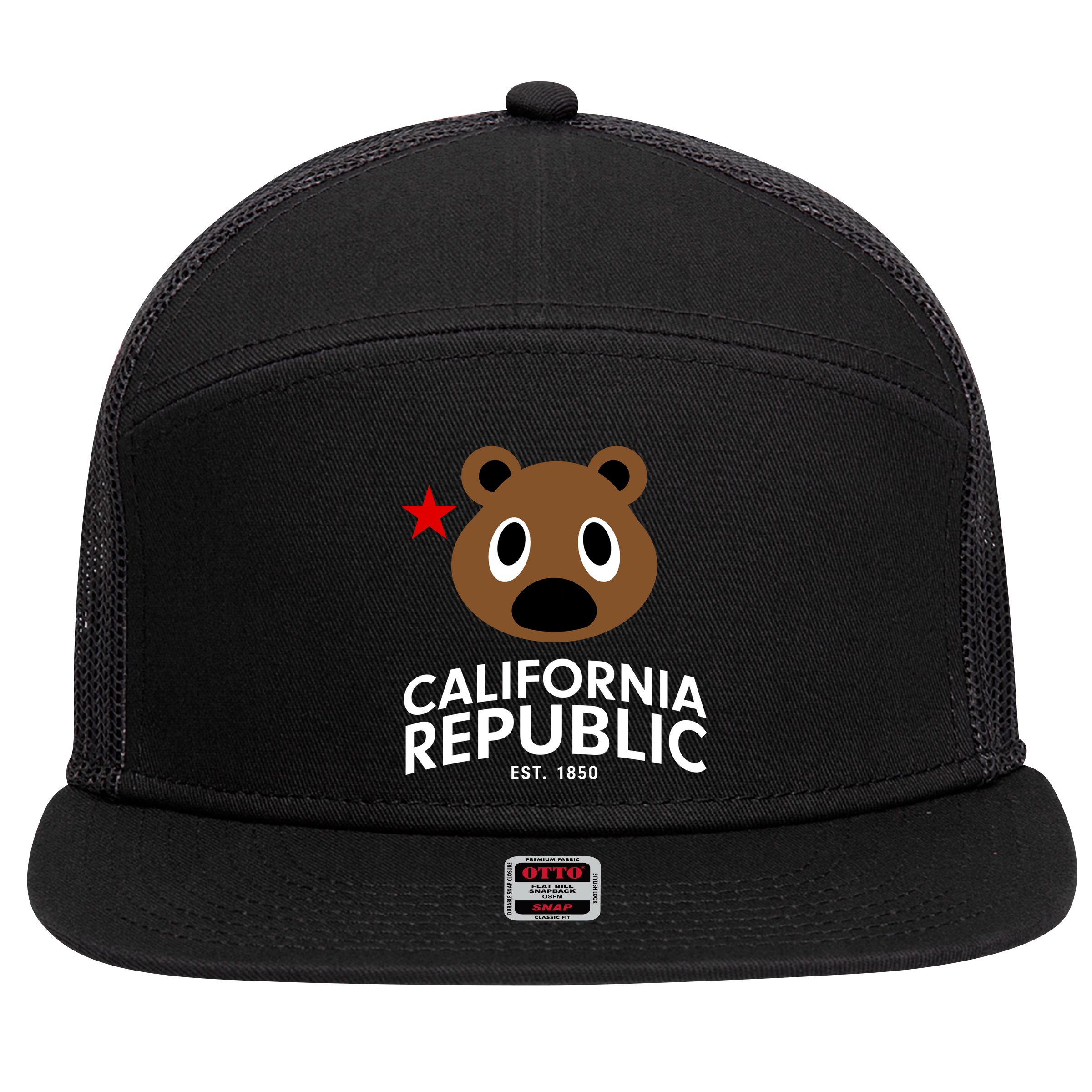 California Republic Bear Est. 1850 7 Panel Mesh Trucker Snapback Hat