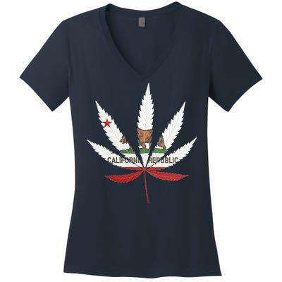 California Republic: Cali Weed Women's V-Neck T-Shirt