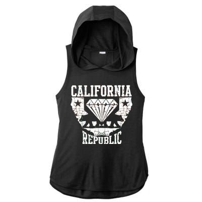 California Republic Diamond State Bear Ladies PosiCharge Tri-Blend Wicking Draft Hoodie Tank